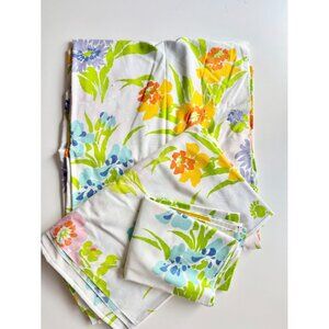 Vintage MARTEX Presslin 303 Floral Print Cotton Poly Muslin Full Flat Sheet Set